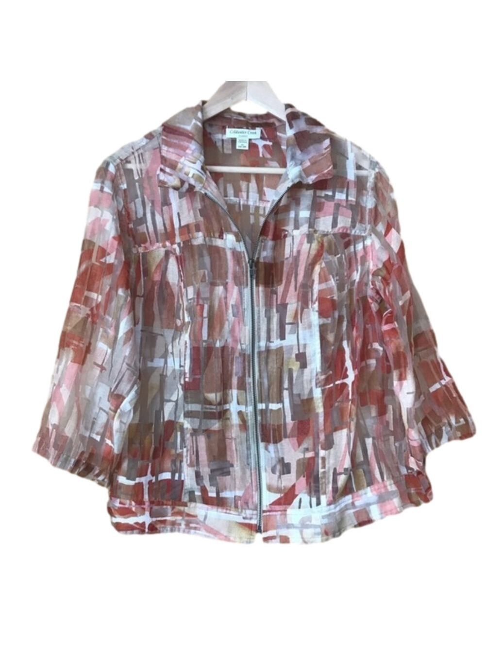 𝅺Coldwater Creek Classic Semi-Sheer Stained Glass Print Blazer Size 1X